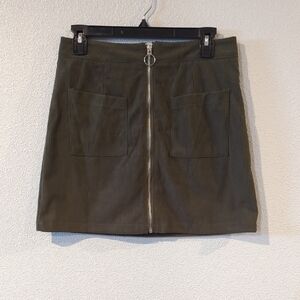 Olive Green Zip-Front Mini Skirt Size S
